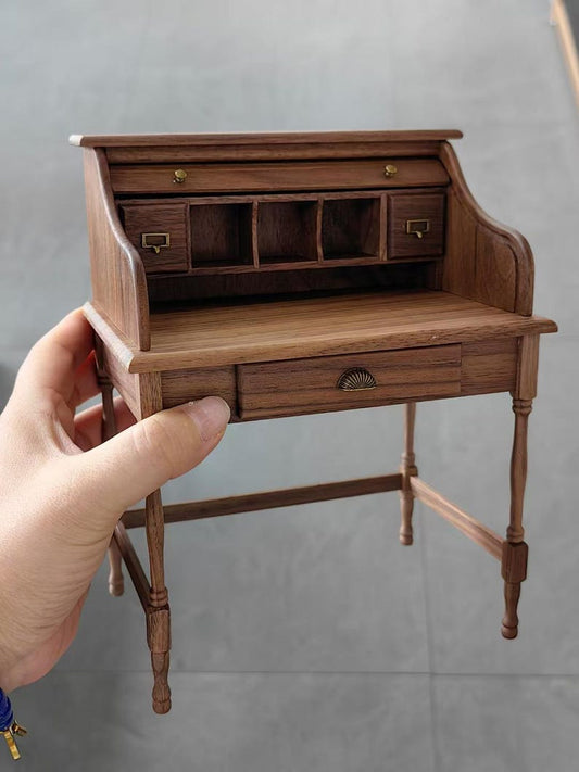 1:6 Scale Miniature Retro Rolling Desk Dressing Table Dollhouse Furniture BJD Blythe Accessories Desktop Model Toy