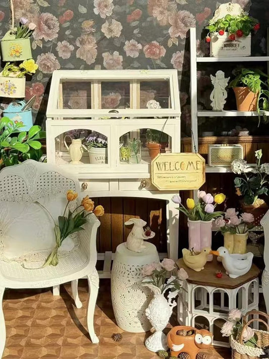 Maison de poupée miniature à l'échelle 1:6, maison de fleurs faite à la main, mini panier de fleurs de tulipes roses, modèle 1:12, support de fleurs en verre, décoration de jardin, meubles miniatures