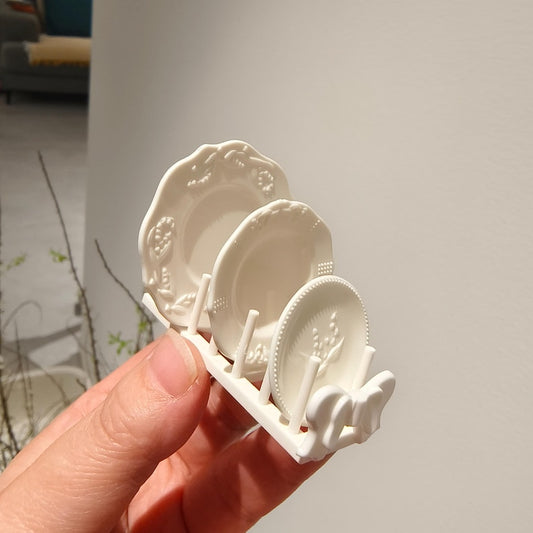 Ensemble de vaisselle miniature à l'échelle 1:6 avec assiettes et égouttoir, accessoires pour maison de poupée miniature pour poupées BJD Blythe GSC