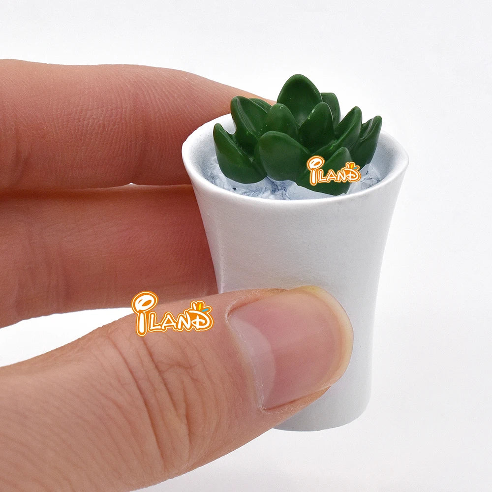 1:12 Scale Miniature Dollhouse Green Plant Potted Flower Accessories Artificial Succulents For Mini Scene