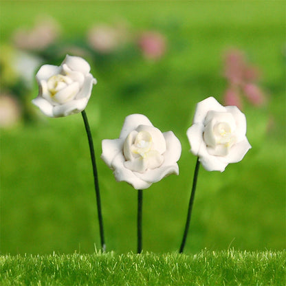 1:12 Scale Miniature White Rose Leaves Clay Flowers 6Pcs For Dollhouse Decor Miniature Dollhouse Accessories